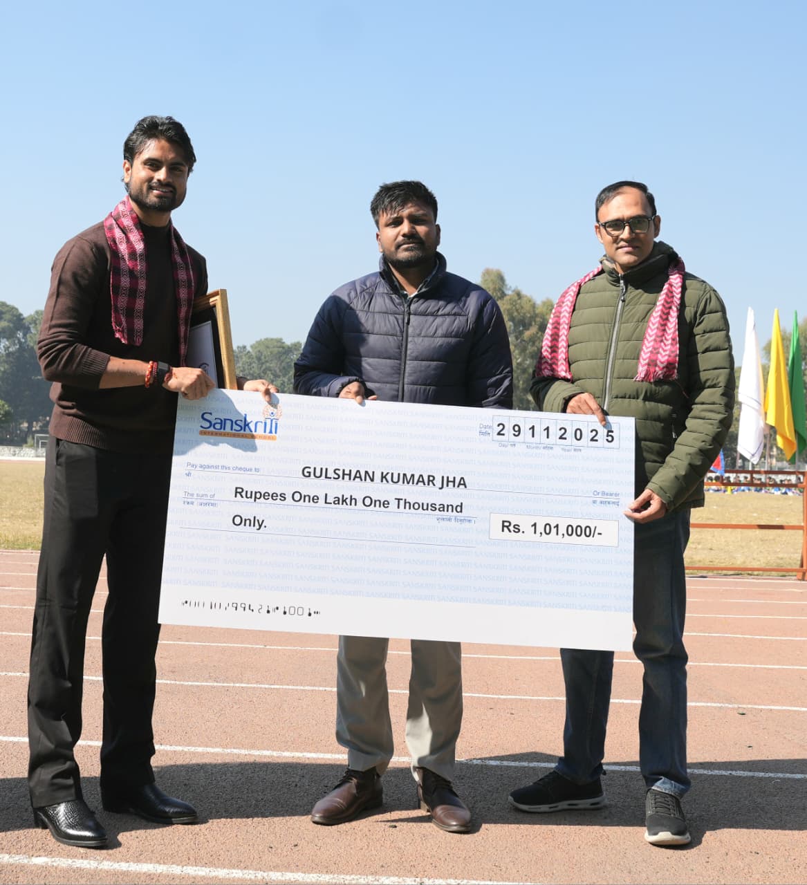 संस्कृति स्पोर्ट्स सम्मानद्वारा गुलशन झा सम्मानित